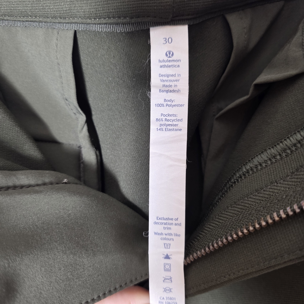 Lululemon ABC Slim Pant 30x32 Olive Green Warpstreme Stretch Tapered Tech Pants - Picture 9 of 9